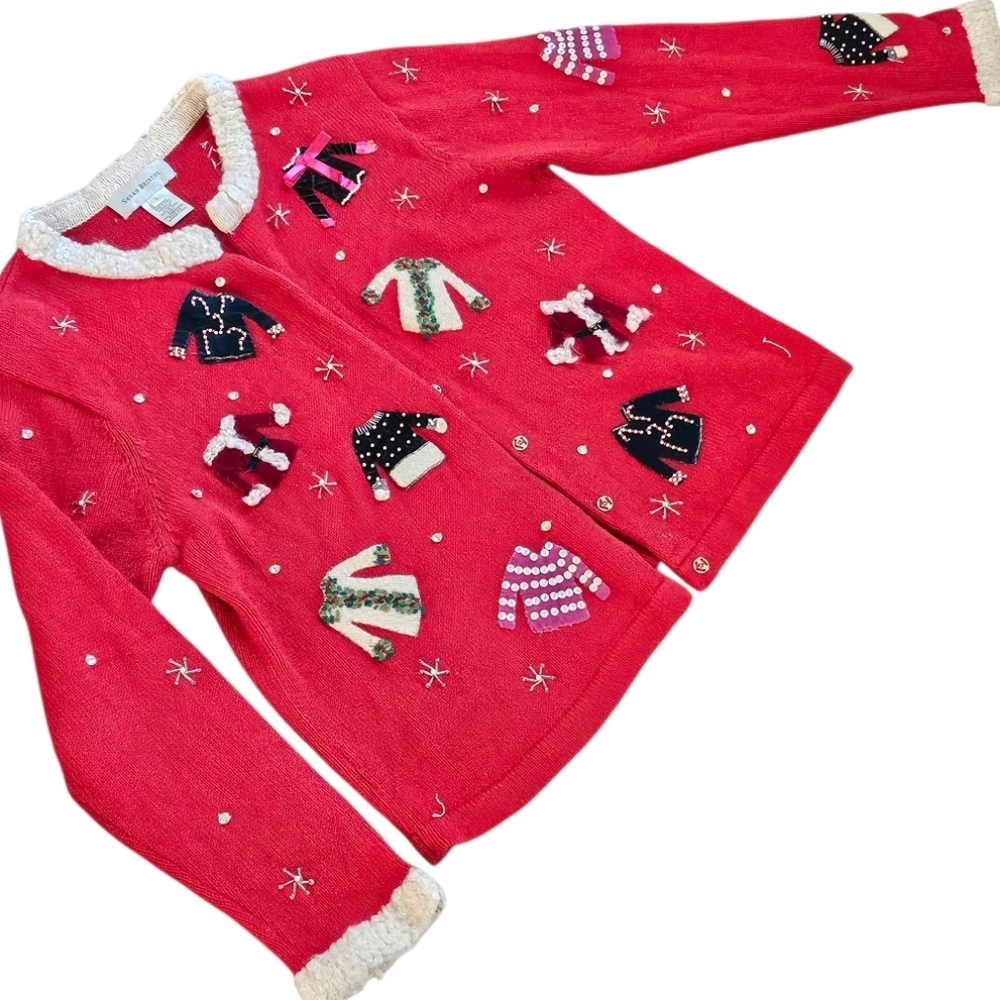 2001 Vintage Susan Bristol Hand Embroidered Ugly Christmas Sweater Cardigan VTG - Picture 2 of 16